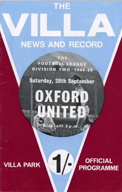 Aston Villa v Oxford United 1968 69 Football Programme News & Record vintage