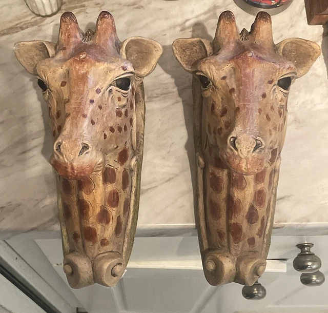 Vtg Stone Bunny Telle M.  Stein Giraffe Drapery Brackets Curtain Rod Brackets