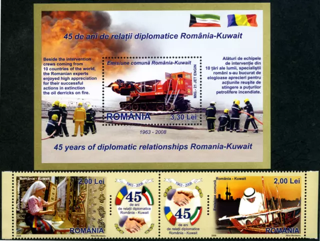 Rumänien 2008 "Dipl.Bezieh. mit Kuwait" Feuerwehr 6306/7+Block 428/9 Joint Issue