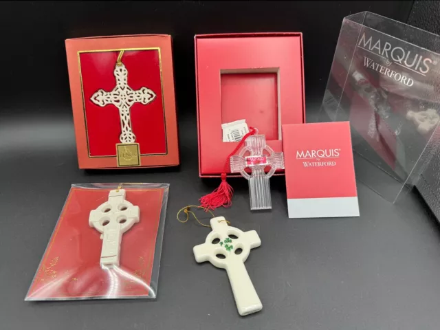 NIB Marquis Waterford Cross Ornament Crystal 3.5", 2 NIB Lenox Crosses, &1 Bonus