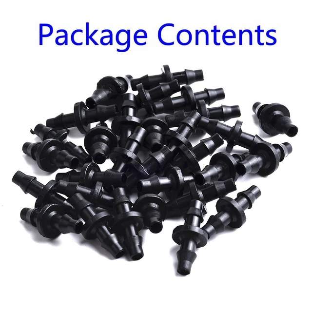 100PC Bewässerungsstecker Stachelbuchse Double Way für 4 / 7mm Schlauch Schwarz