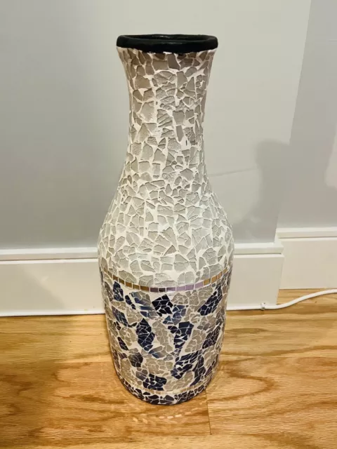 PIER 1 IMPORTS Mosaic Vase - Ocean Blue & Grey with Reflective Glass