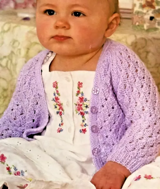 KNITTING PATTERN BABY GIRLS 6 mths - 2 yrs LACY CARDIGAN DK Patt 18 - 22 "- 121