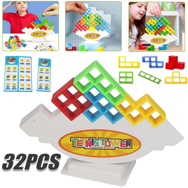 NIWWIN Set di 64 pezzi di Tetra Tower, gioco di equilibrio e stratificazione con blocchi, giochi da tavolo per 2 giocatori + giochi di famiglia, feste, viaggi, gioco di costruzione di squadra