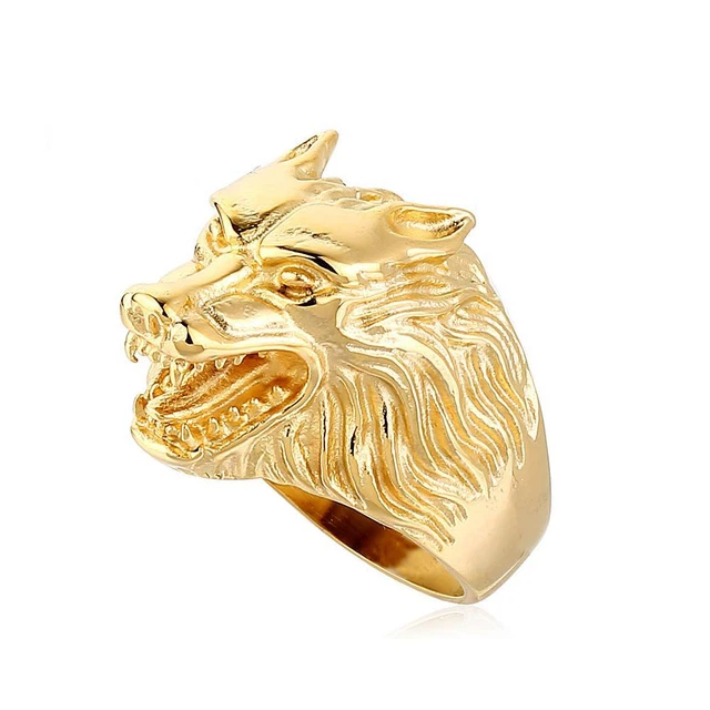 Stainless Steel  Nordic Viking Wolf Head Men's Ring Punk Biker Punk Amulet