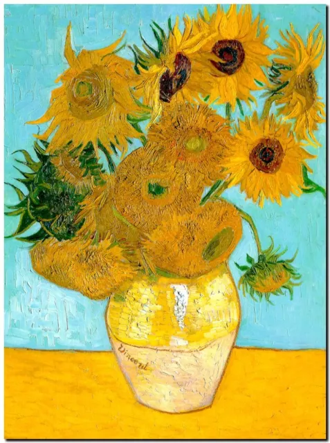 Vincent Van Gogh *FRAMED* CANVAS ART Twelve sunflowers 16"X 12"