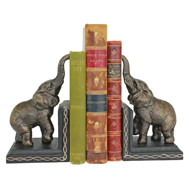 Design Toscano Triumphant Elephant Cast Iron Sculptural Bookend Pair