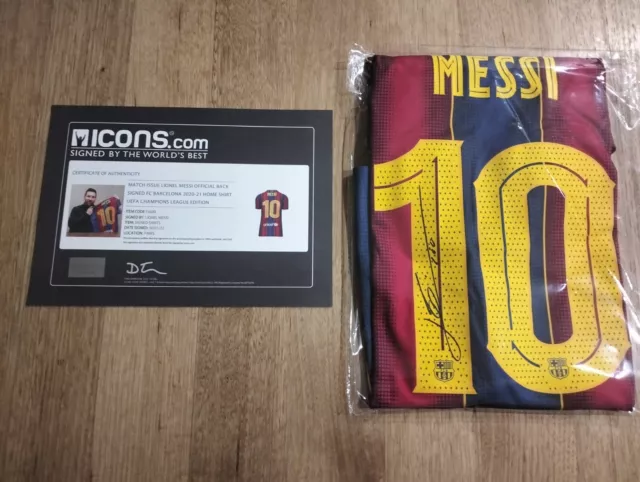Lionel Messi Signed Fc Barcelona 2020/21 Jersey Icons Coa In Deluxe Packaging
