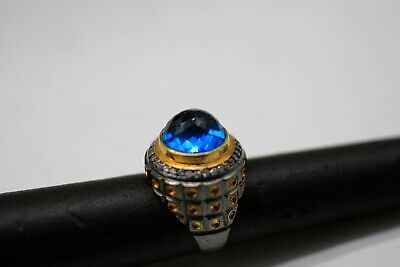 NEW BLACK RHODIUM Sterling Silver  GOLD Blue Topaz  Ring Size 8