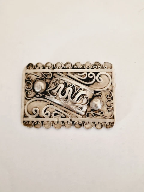 Broche Ancienne En Argent Massif – Modèle Vintage, Pierre Argentée