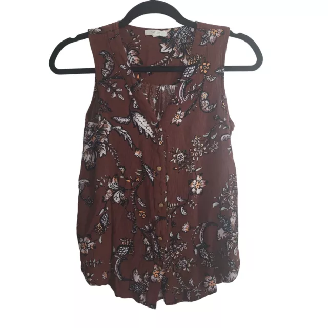 Maurices Button Front Tank Top XS Womens Brown Floral Print Sleeveless V Neck