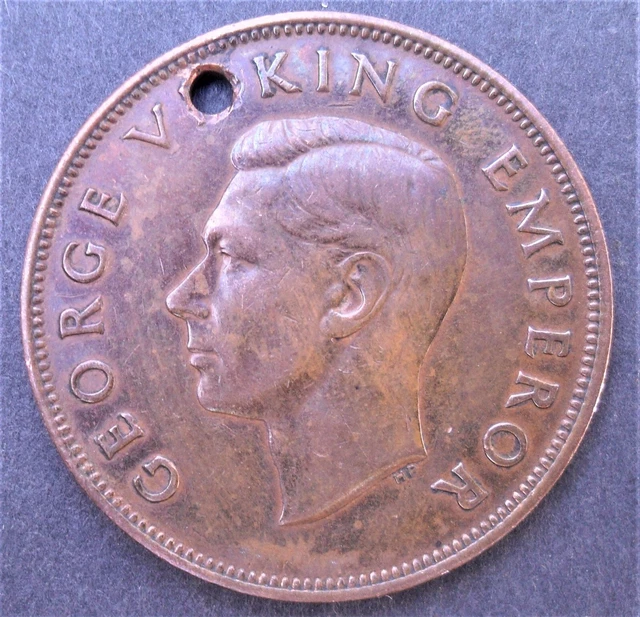 1942 New Zealand One Penny,  sharp looking, holed       # 1128