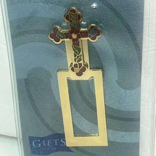 New Solid Brass Gold Plated Enamel Cross Book Marker Bookmark Bible Religious