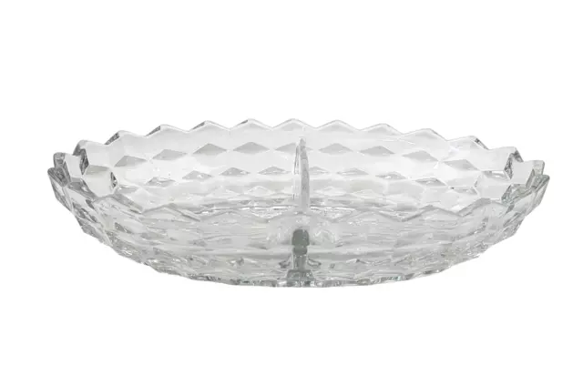 Fostoria American Clear Glass 2 Part Divided Relish Dish 10" x 7"