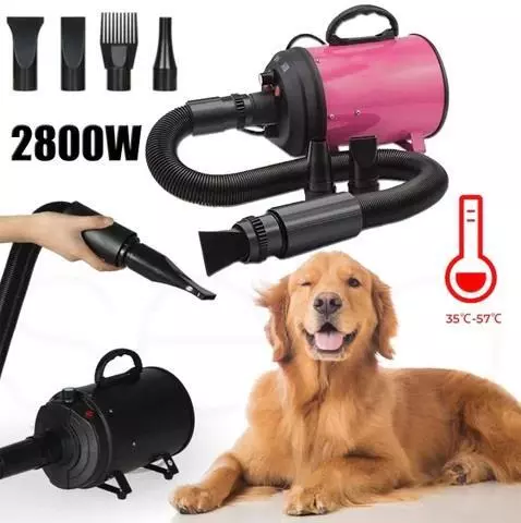 Pet Dog Cat Hair Dryer 2800W Grooming Blow Speed Hairdryer Blower Heater (Pink)