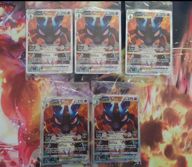 Pokemon Crown Zenith Lucario VSTAR Promo. SWSH291. Fünf versiegelte Karten, NM-MT.