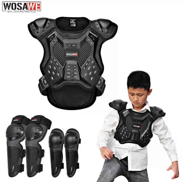 WOSAWE Kids Dirt Bike Body Armor Vest/Jacket Protector Set Knee Pads Elbow Guard