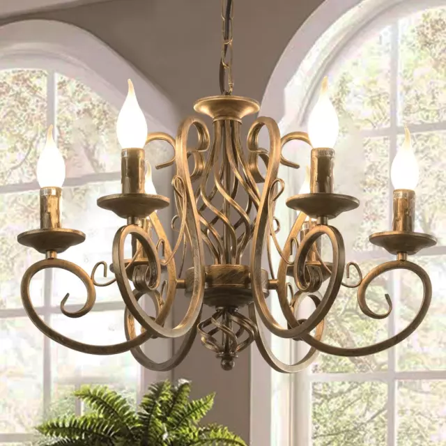 French Country Chandeliers,6 Lights Candle Wrought Iron Chandelier,Rustic Farmho