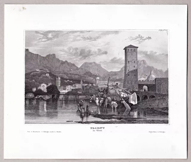 Italien, Italy, Ansicht von Trient, Trento, Trentino - Stich, Stahlstich 1850