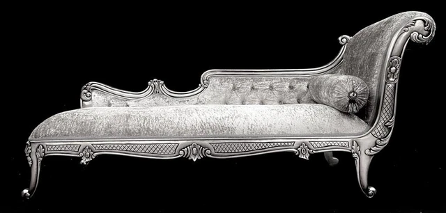 Armane Ornate Chaise Longue Sofa Silver Leaf Crushed Velvet Designer Style Salon