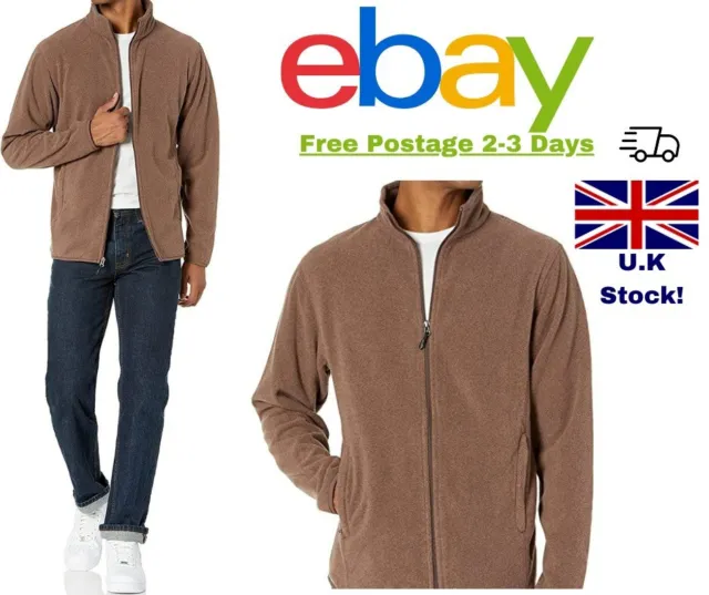 Amazon Essentials Men's Full-Zip Polar Fleece Jacket Brown Heather L