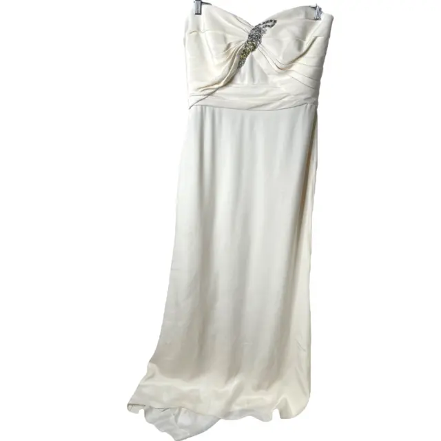 Marchesa Notte Silk Rhinestone Embellished Strapless Ivory Gown Maxi Dress Sz 8