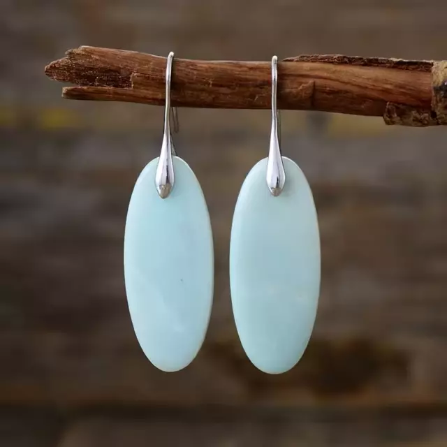 Pair of Silver plated Natural Stone Amazonite Drop Earrings