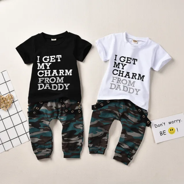Toddler Baby Kids Boy Daddy Tops T-shirt Camo Pants Harem Outfits Set Clothes
