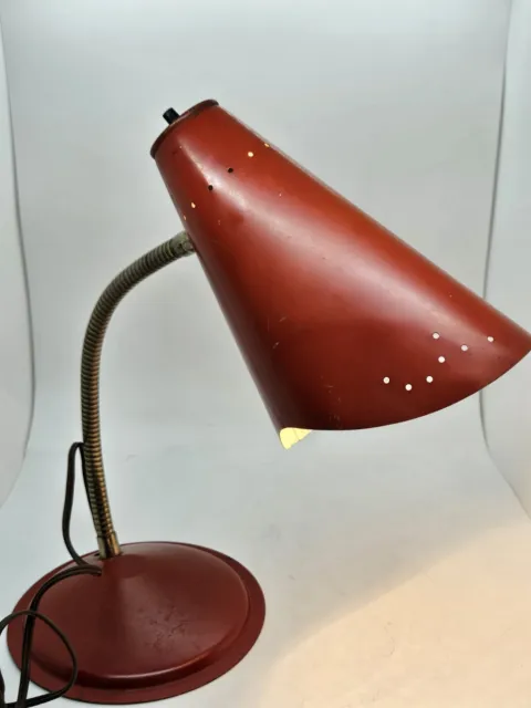 Vintage Travail 1960's Rouge Métal Mcm Mi Siècle Souple Cygne Bureau Lampe