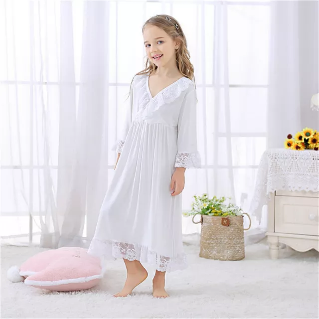 Fille Enfant Coton Chemise de Nuit Dentelle Princesse Pyjama 2-10Y Souple