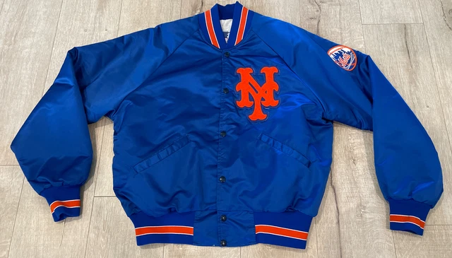 VINTAGE 1980s MLB Starter NEW YORK METS Blue Nylon & Satin Bomber Jacket Sz XL