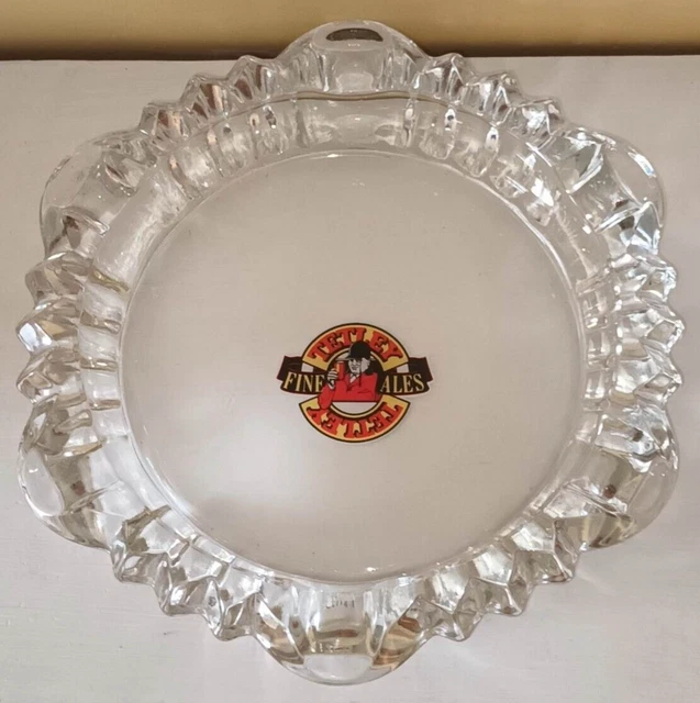 Vintage TETLEY BEER Glass Ashtray  -  Outside Beer Garden / Man Cave