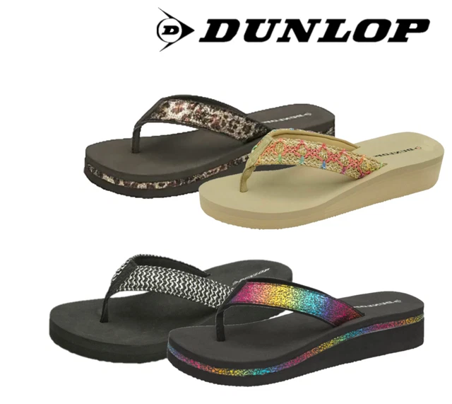 LADIES DUNLOP LOW Wedge Heel Lightweight Summer Sandals Flip Flops