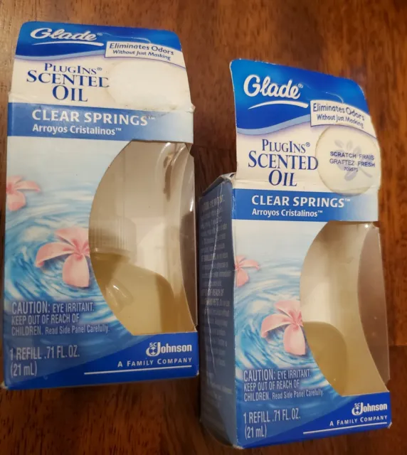 Glade Plugins Scented Oil Refill Clear Springs .71 oz Set of 2 RARE