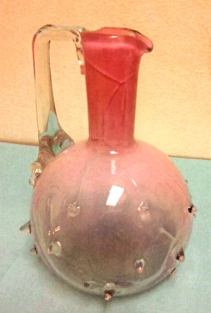 Vintage Light Bubble Gum Pink Glass Pitcher Hobnail Spikes As Is Unusual Finish