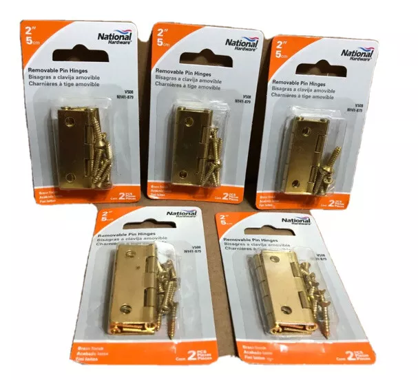 National Hardware 2" Hinge Brass Finish 2 pack N141-879 with Screws LOT OF 5x