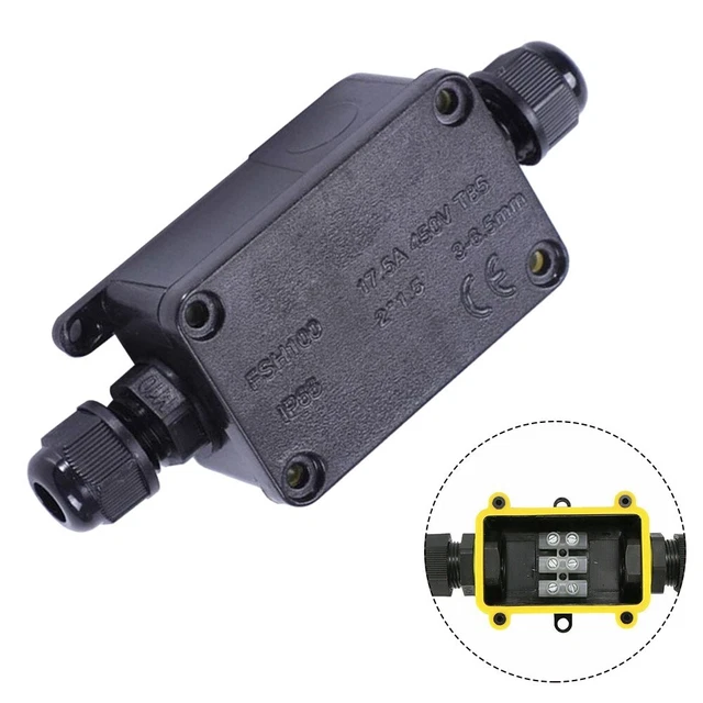 Conector impermeable negro IP65 para instalaciones eléctricas exteriores
