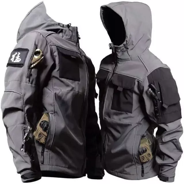 Men's Military Jacket Tactical Soft Shell Functional Multi-pockets Hooded Coat