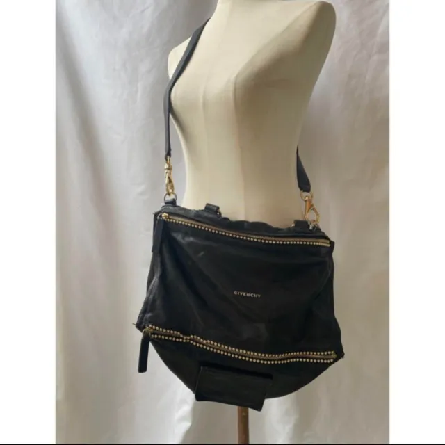 GIVENCHY Shoulder Bag Handbag Tote Bag Top Handle Leather Black Logo Zip Women's