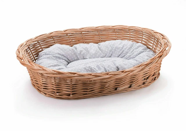 Panier en osier lit chien chat animal de compagnie fait à la main coussin