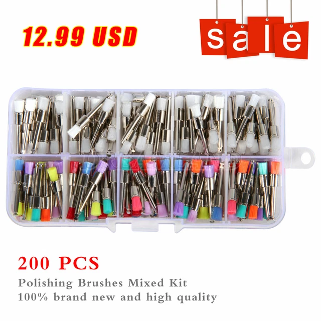 200pcs Dental White &Colorful Nylon Latch Flat Polishing Polisher Prophy Brushes
