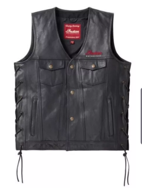 Indian Motorcycle Mens Black Buffalo Leather Lace-Up Western Vest XS-5XL