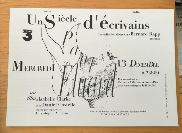 Television Dossier De Presse Un Siecle D'ecrivains Paul Eluard Vers 1995