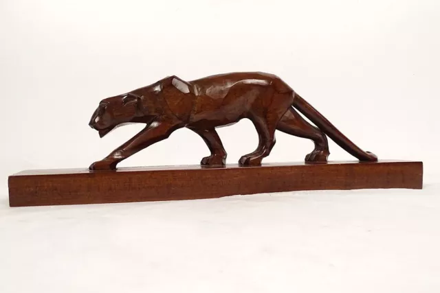 Sculpture Animals Wood Panther Walking Art Deco Signed Besseyrias Twentieth