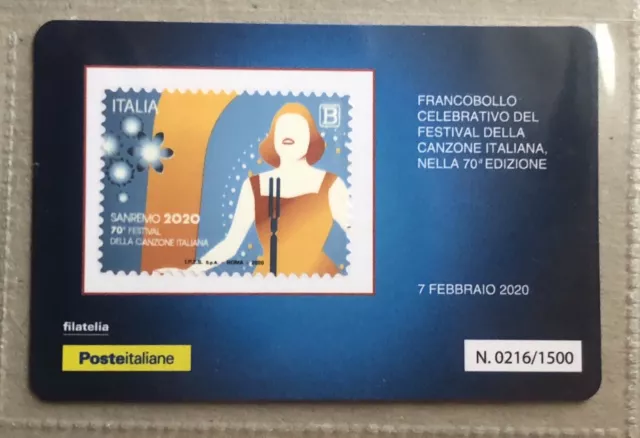 ITALIA 2020 SANREMO FESTIVAL TESSERA FILATELICA FRANCOBOLLO tiratura solo 1500