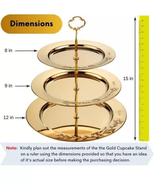 3 Tier Gold Cupcake Dessert Stand Elegant Stainless Steel Three Tiered Wedding 3