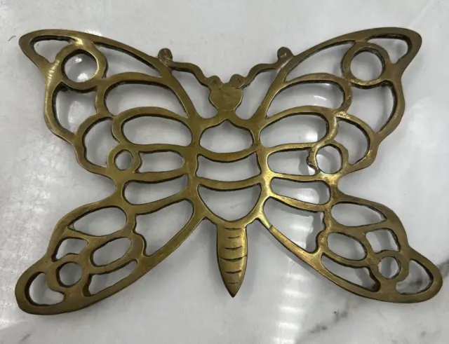 Gold Brass Butterfly Trivet Vintage Kitchen Wall Hanging and Pot Holder
