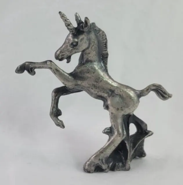 Pewter Rearing Unicorn Figurine, Fantasy Creature, 3 Inches