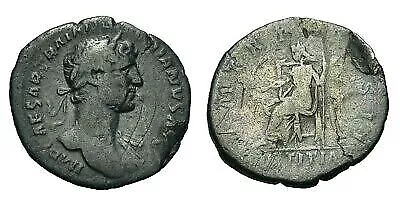 Ancient Roman Silver Denarius Coin - Rome  117-138 AD - Hadrian w/ Justitia
