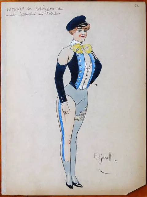 Dessin de Henry GERBAULT (1863-1930) costume femme Loterie théâtre opéra